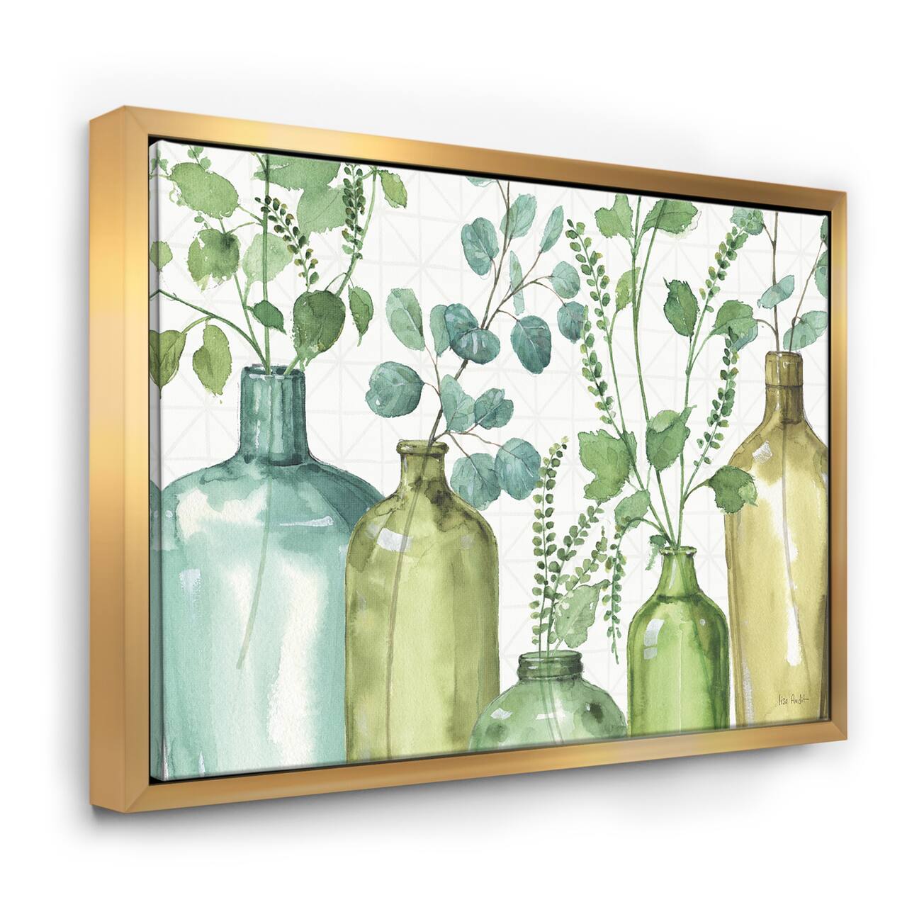 Designart - Mixed Botanical Green Leaves I0 - Cottage Canvas in Gold Frame